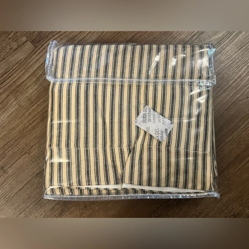 VHC Brands Sawyer Mill Charcoal Ticking Stripe Short‎ Panel Set 63x36 inches